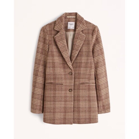 Abercrombie & Fitch Jackets & Blazers - ABERCROMBIE Fitch Blazer XS Wool Coat Brown Notch Plaid Oversized Heavyweight Mi